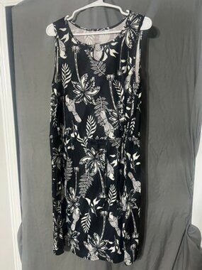 New Exclusive Everyday Tropical Botanical Drawstring-Waist Sleeveless Dress